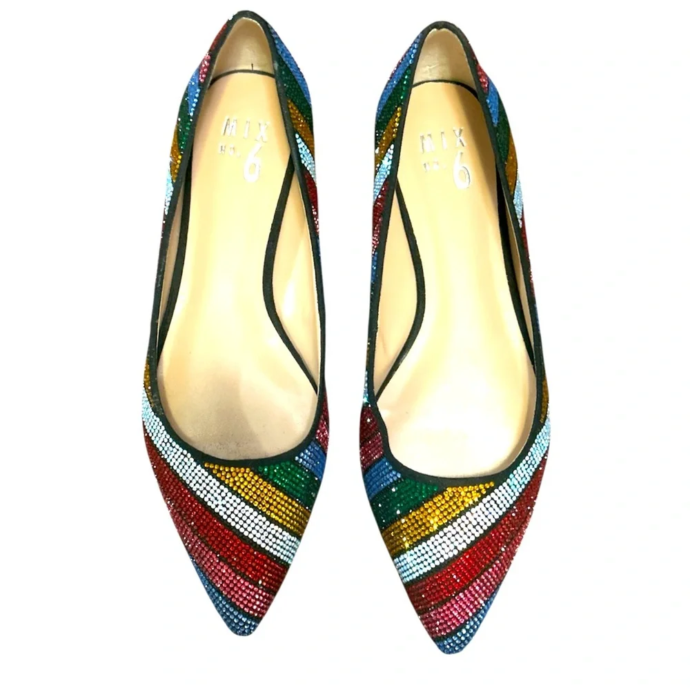 Pointed Toe Slip Flat Multicolor Rhinestone Size 8M